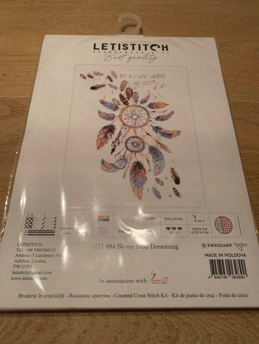 Letistitch Borduurpakket - Never Stop Dreaming, Ophalen of Verzenden, Nieuw, Handborduren, Borduurpakket