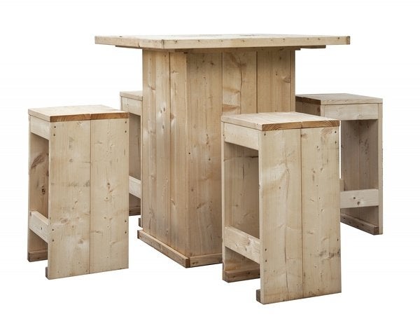Houten Statafel Incl. 4 krukken, Tuin en Terras, Ophalen, Nieuw, Minder dan 180 cm, Planken