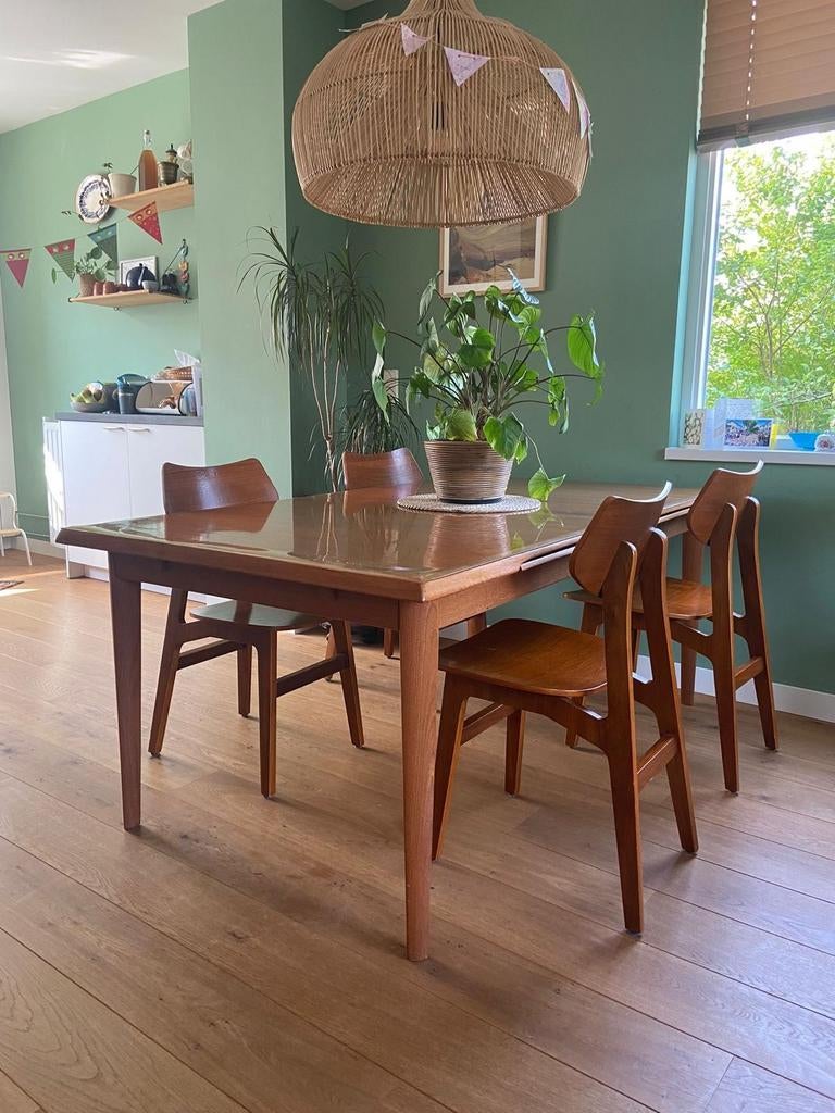 Deense Vintage Uitschuifbare Eettafel - Hansen 1963, Huis en Inrichting, Tafels | Eettafels, Zo goed als nieuw, 100 tot 150 cm