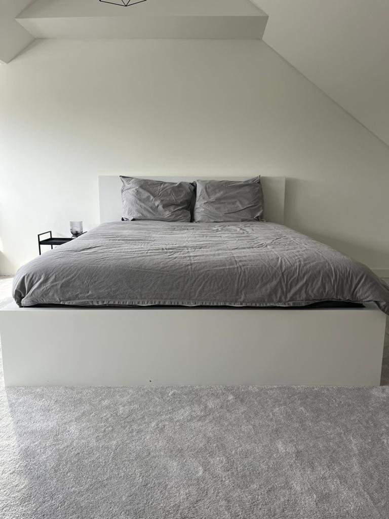 IKEA tweepersoonsbed wit, Huis en Inrichting, Slaapkamer | Bedden, Zo goed als nieuw, Tweepersoons, 160 cm, Hout, Wit, Ophalen