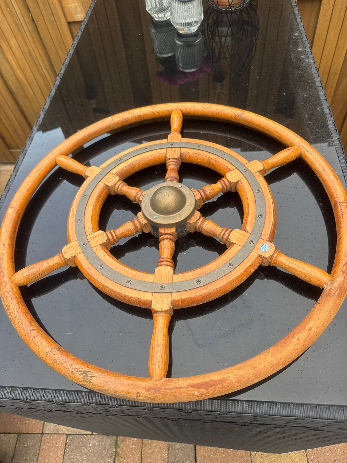 Houten scheepsroer teak / stuurwiel - Decoratie (60cm), Ophalen of Verzenden, Gebruikt