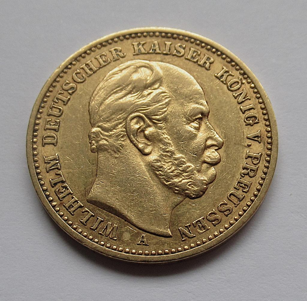 Prussia 20 mark 1887 wilhelm i, Verzenden, Duitsland, Goud