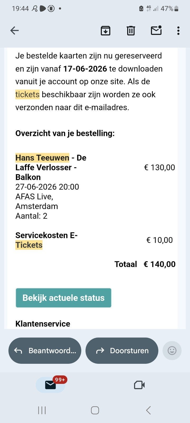 2 Kaartjes voorstelling Hans Teeuwen, Tickets en Kaartjes, Twee personen, Juni