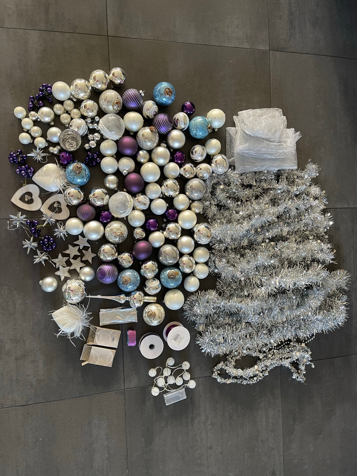 Kerstversiering: zilver, paars en blauw, Ophalen, Gebruikt