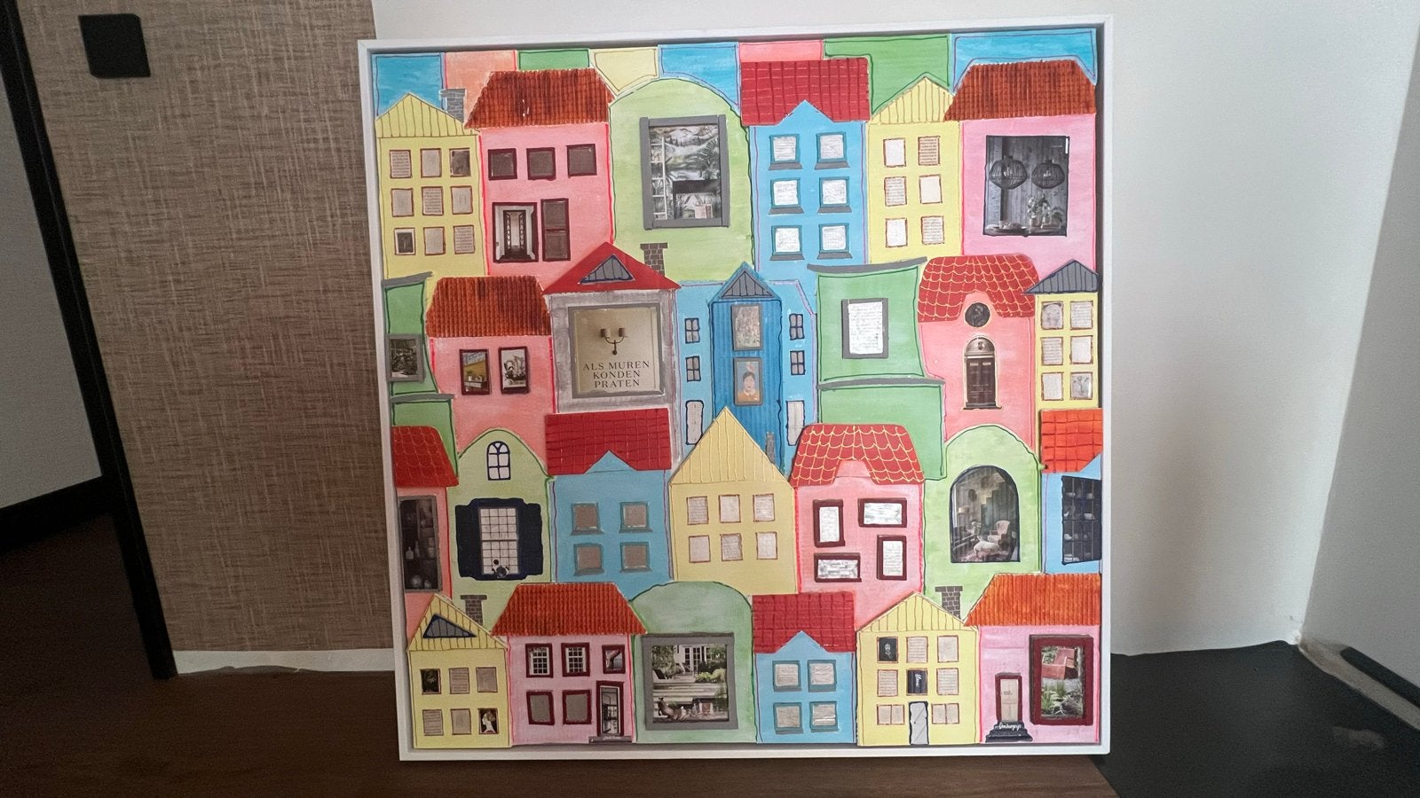 Kleurrijk 3D ‘Schilderij’ met als thema huizen, Ophalen