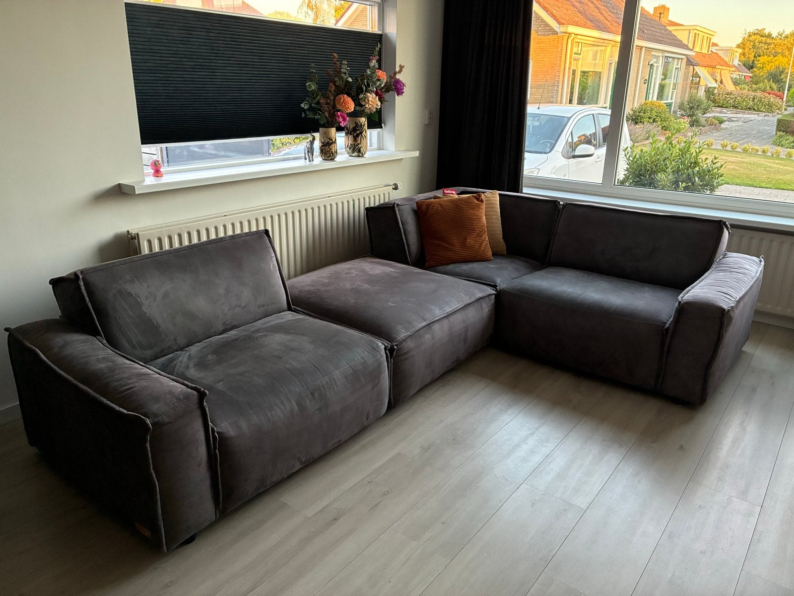 UMIX Hoekbank met poef en element met leuning, Ophalen, Gebruikt, Overige materialen, Suede look