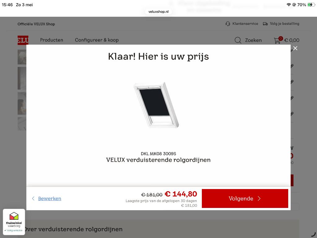 VELUX verduisterend raamgordijn 4 x, Minder dan 80 cm, 120 tot 160 cm, Nieuw, Ophalen of Verzenden