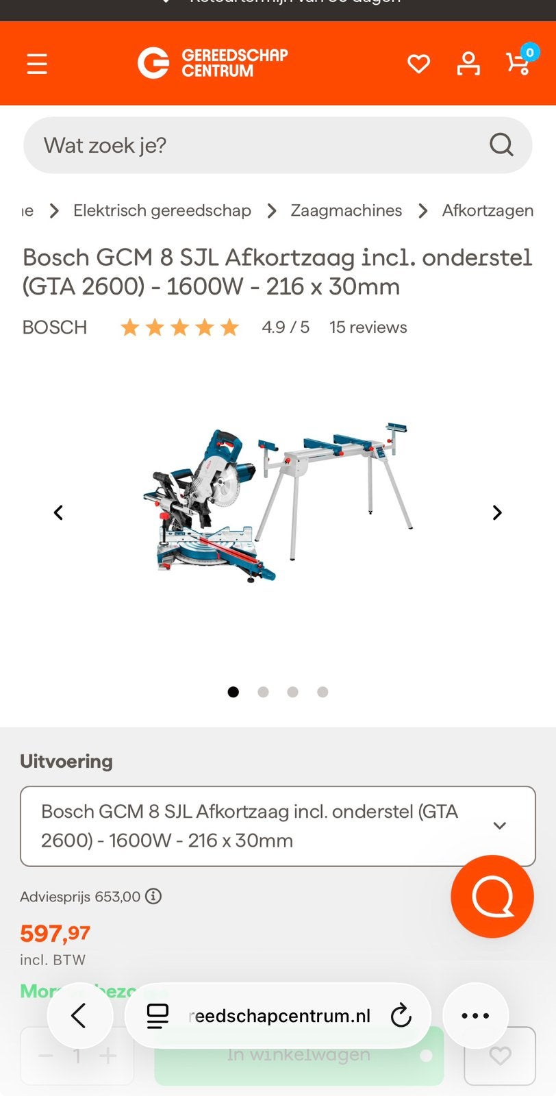 Bosch GCM 8 SJL afkortzaag met onderstel zgan, Doe-het-zelf en Verbouw, Gereedschap | Zaagmachines, 70 mm of meer, Ophalen of Verzenden