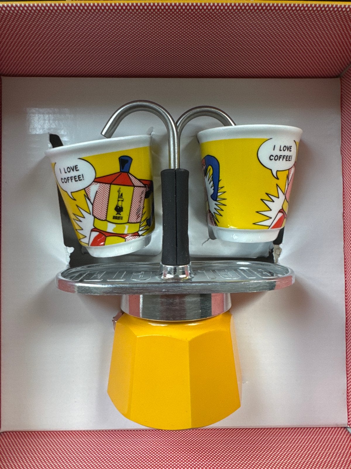 Bialetti Moka Express met 2 kopjes - Geel, Overige modellen, Nieuw, Gemalen koffie, Ophalen of Verzenden