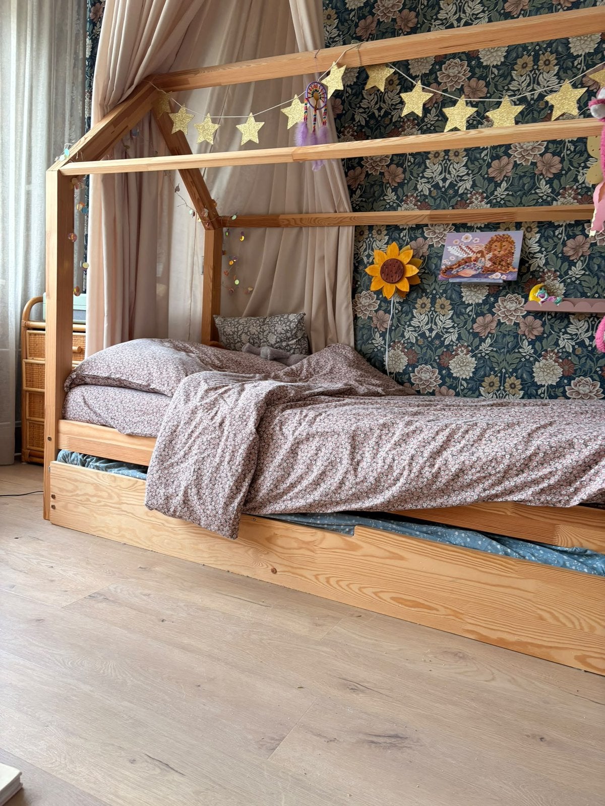 Petite Amélie Bedhuisje 160x80 +Onderschuifbed & 2 Matrassen, Huis en Inrichting, Ophalen, Eenpersoons, Bruin, 190 cm of minder