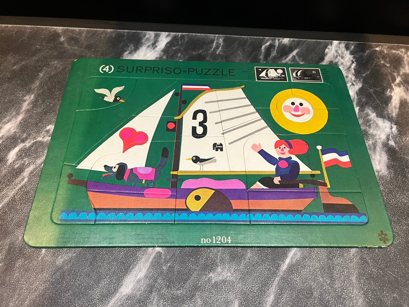 Vinatage jumbo puzzel closed / open zeilboot, Ophalen of Verzenden, Minder dan 500 stukjes, Zo goed als nieuw