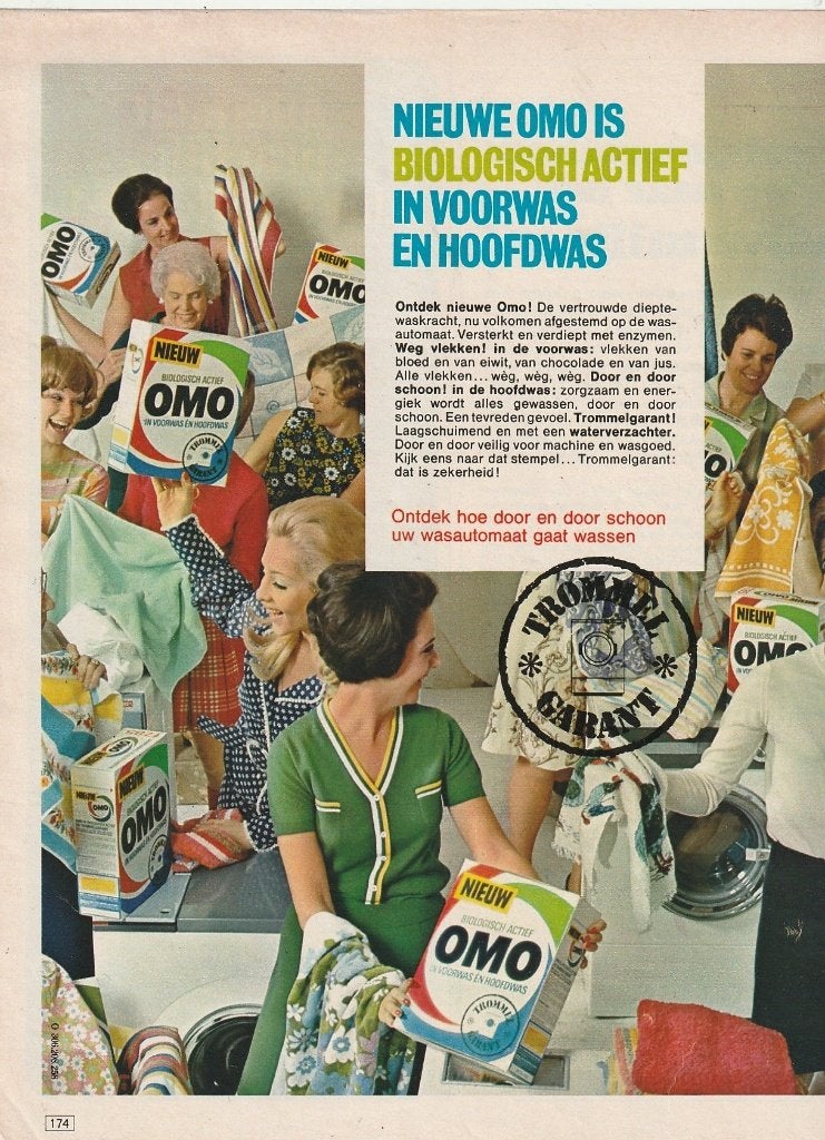 Retro reclame 1969 Omo wasmiddel veel blije huisvrouwen, Verzenden, Overige typen