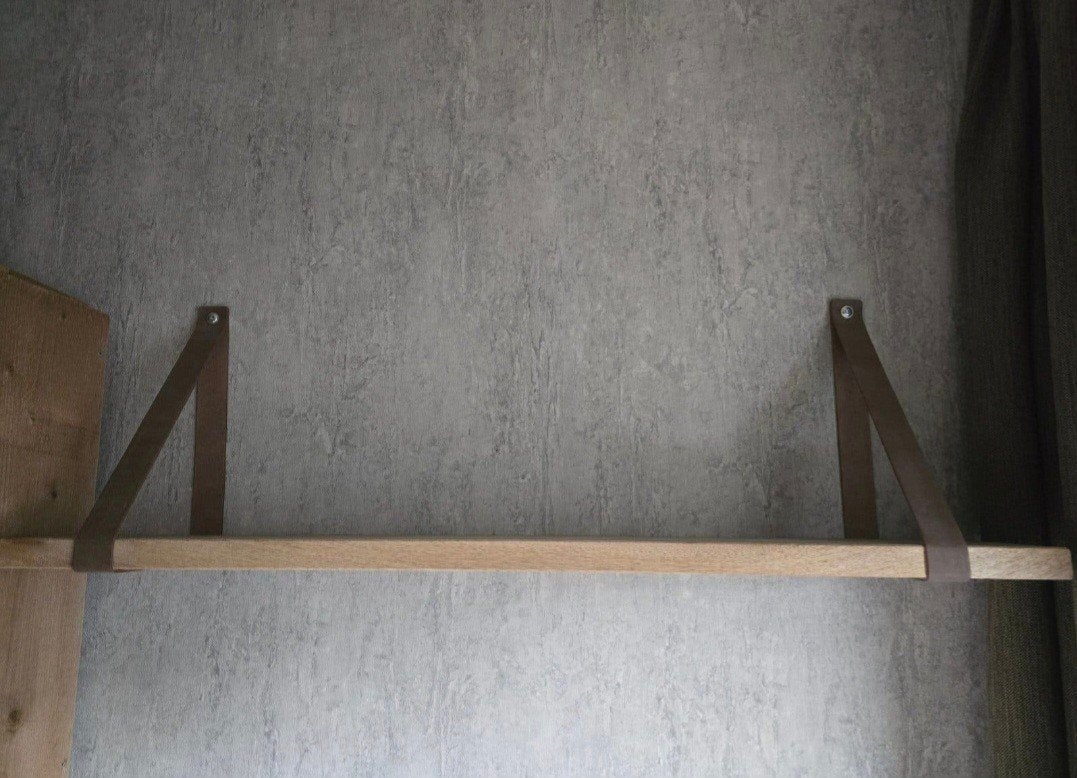 Wandplank met lederen ophangsysteem 100x19.5x3cm, Ophalen of Verzenden