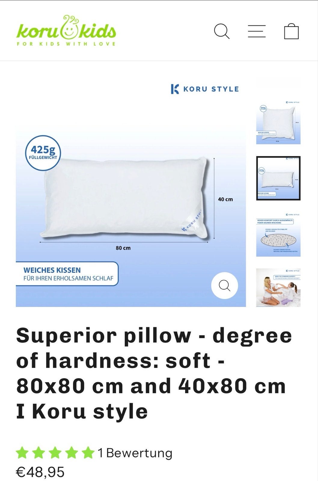 Koru Kids HYGIENO Kussen 40x80 cm - Zacht en Comfortabel, Ophalen, Overige merken, Jongetje of Meisje, Wit