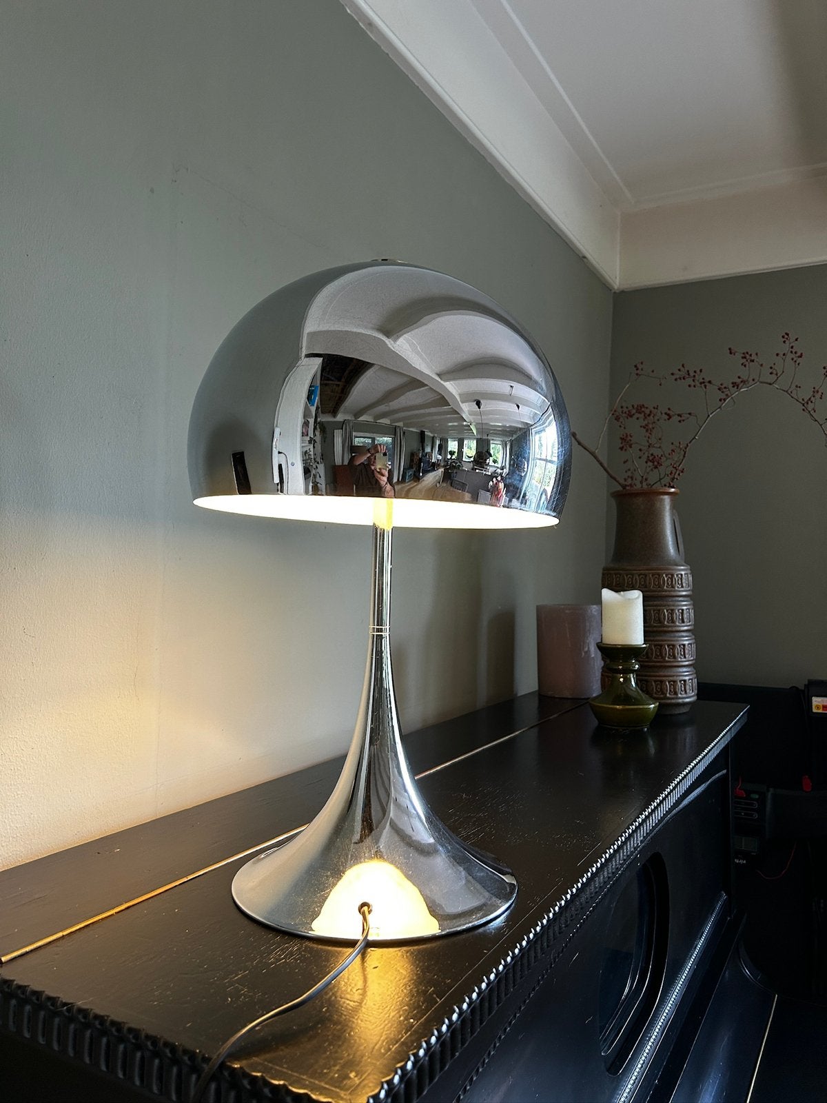 Retro lamp mushroom, Gebruikt, 55 cm, Metaal, Modern