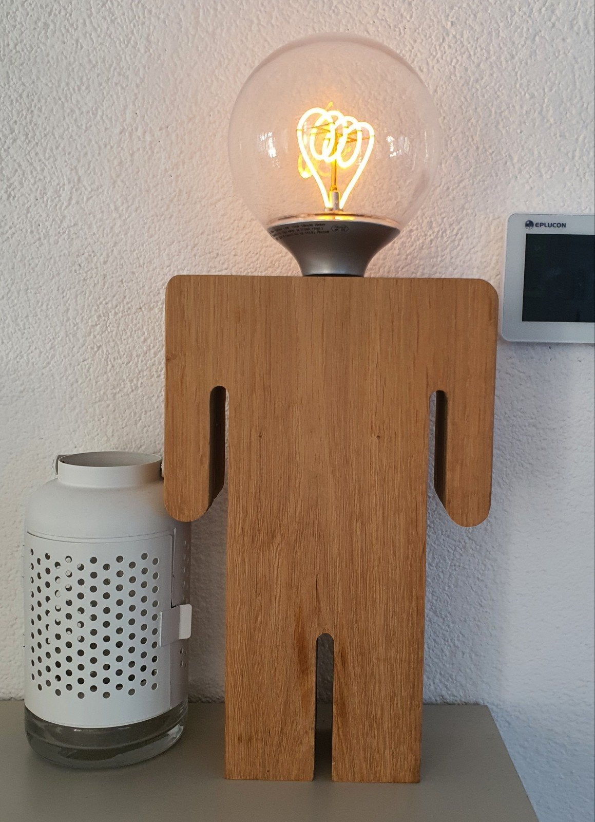 Unieke houten tafellamp met gloeilamp, Overige merken, Zo goed als nieuw, Hout, Bruin