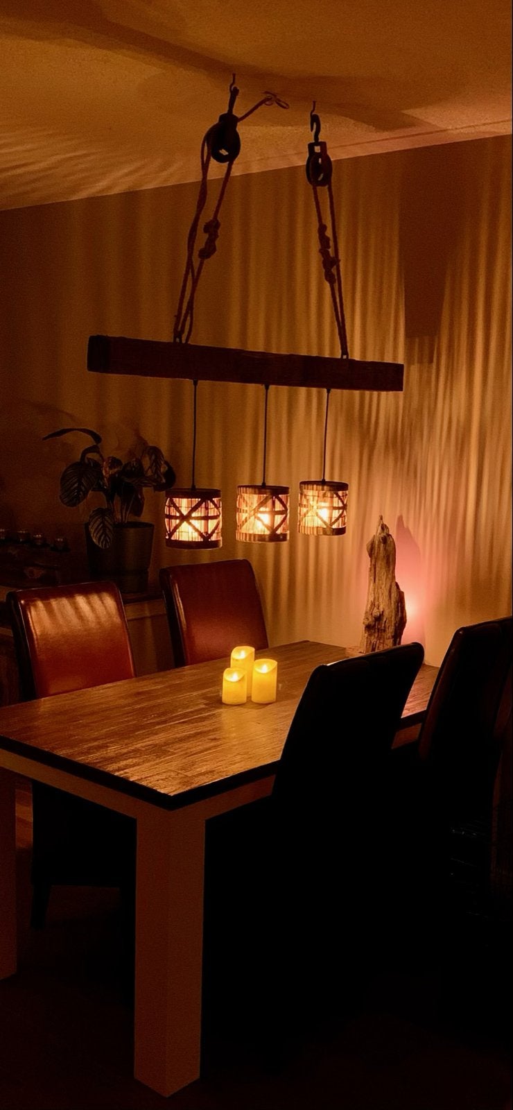 Handgemaakte drijfhout hanglamp, Huis en Inrichting, Ophalen, Gebruikt, Hout, E27 (groot)