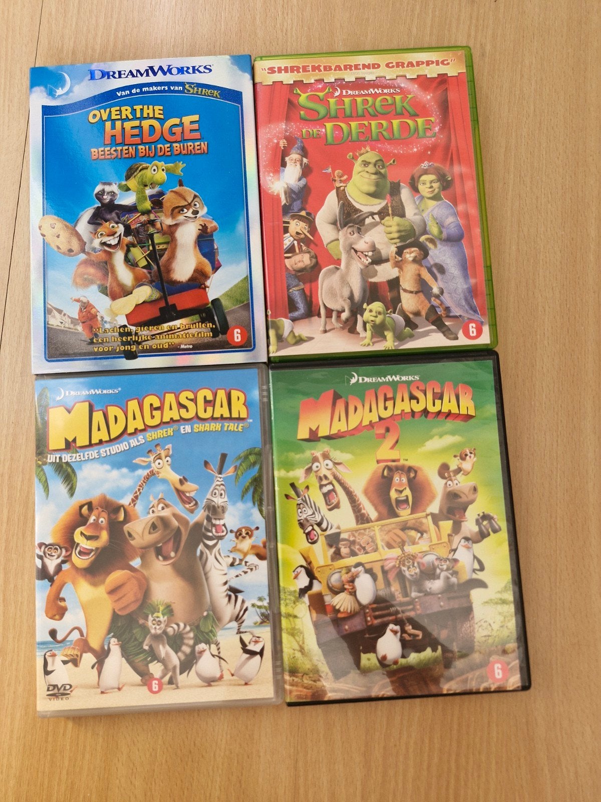 4 DreamWorks DVD's: Shrek, Madagascar & Over the Hedge, Ophalen of Verzenden