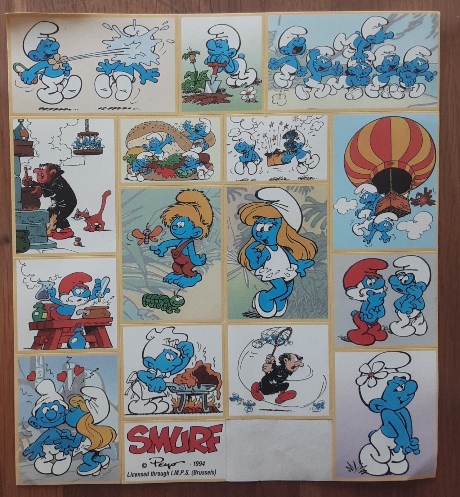 Smurfen stickervel - 1994 Peyo, Verzamelen, Ophalen of Verzenden, Gebruikt, Overige typen