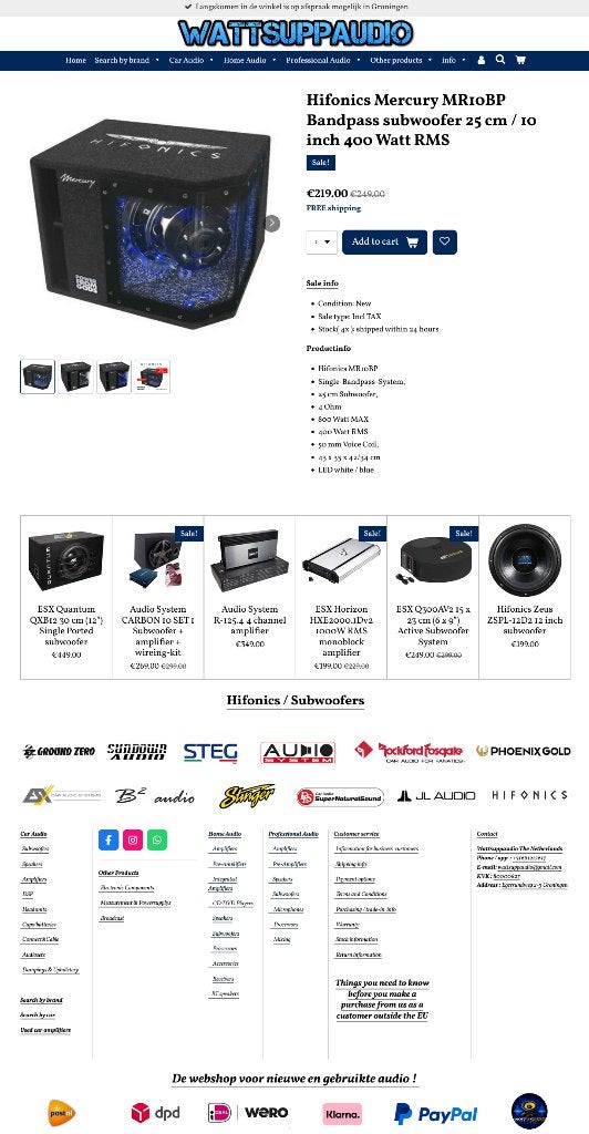 Hifonics Mercury MR10BP Bandpass subwoofer 10 inch 400W RMS, Audio Design, Nieuw, Am Breilingsweg 3, 76709 Kronau, Duitsland, Ophalen of Verzenden