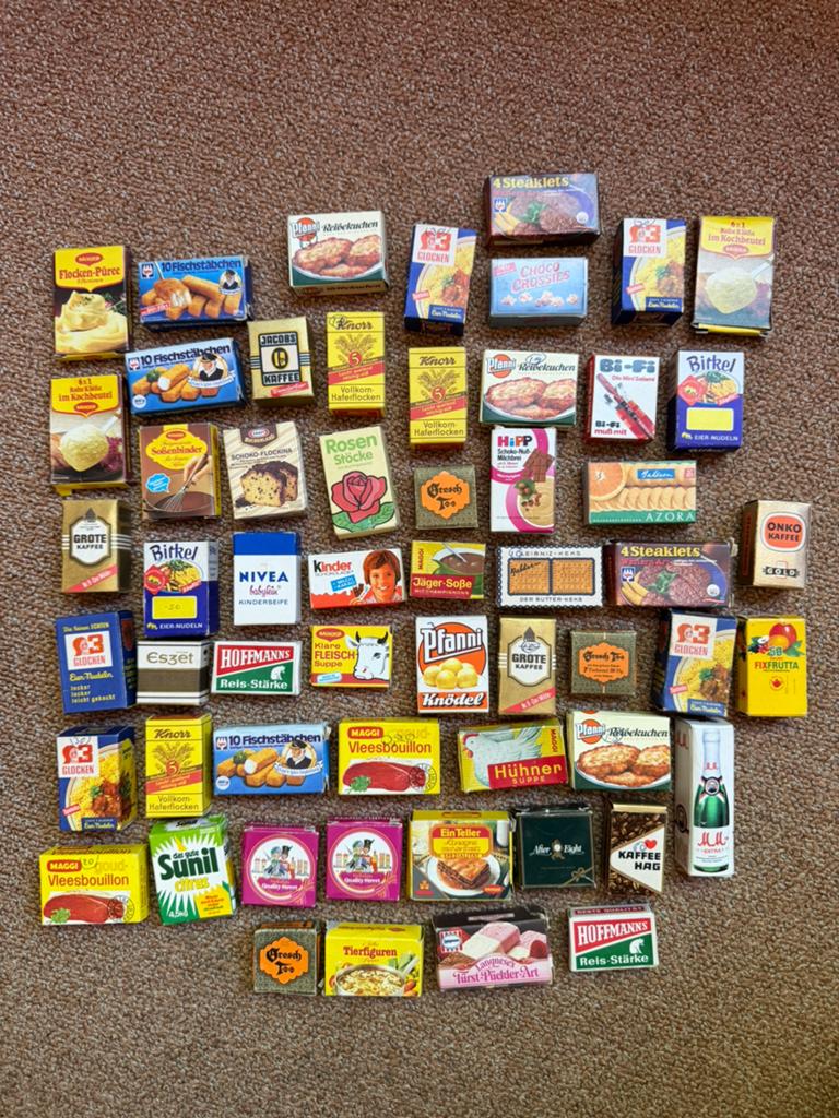 57 retro mini boodschappen speelgoedwinkeltje winkeltje, Ophalen of Verzenden, Gebruikt