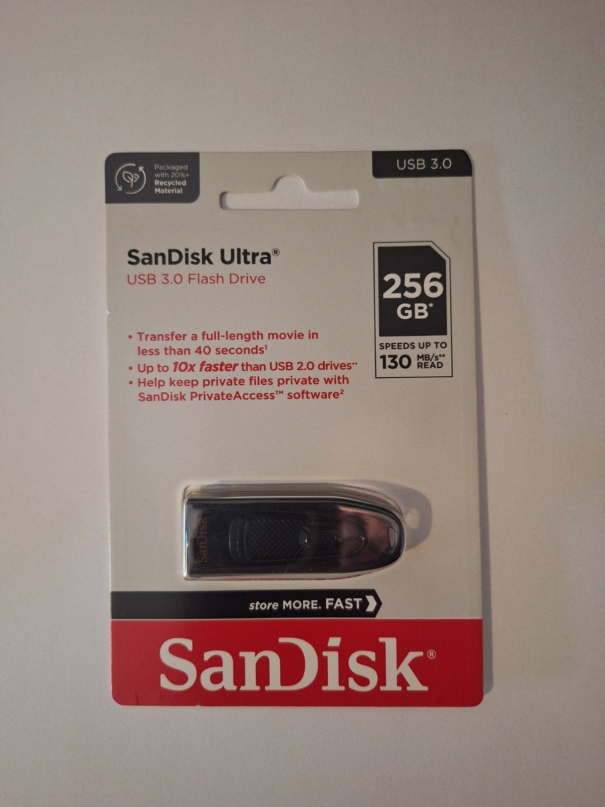 Sandisk Ultra 256GB USB 3.0 stick, Computers en Software, USB Sticks, Nieuw, Support-en.sandisk.com (cont formulier), 256 GB, Sandisk