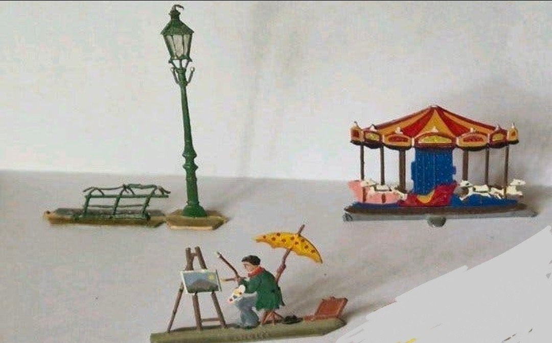 Scholtz Tin figuren: Draaimolen Kunstchilder Lantaarnpaal ps, Antiek en Kunst, Verzenden