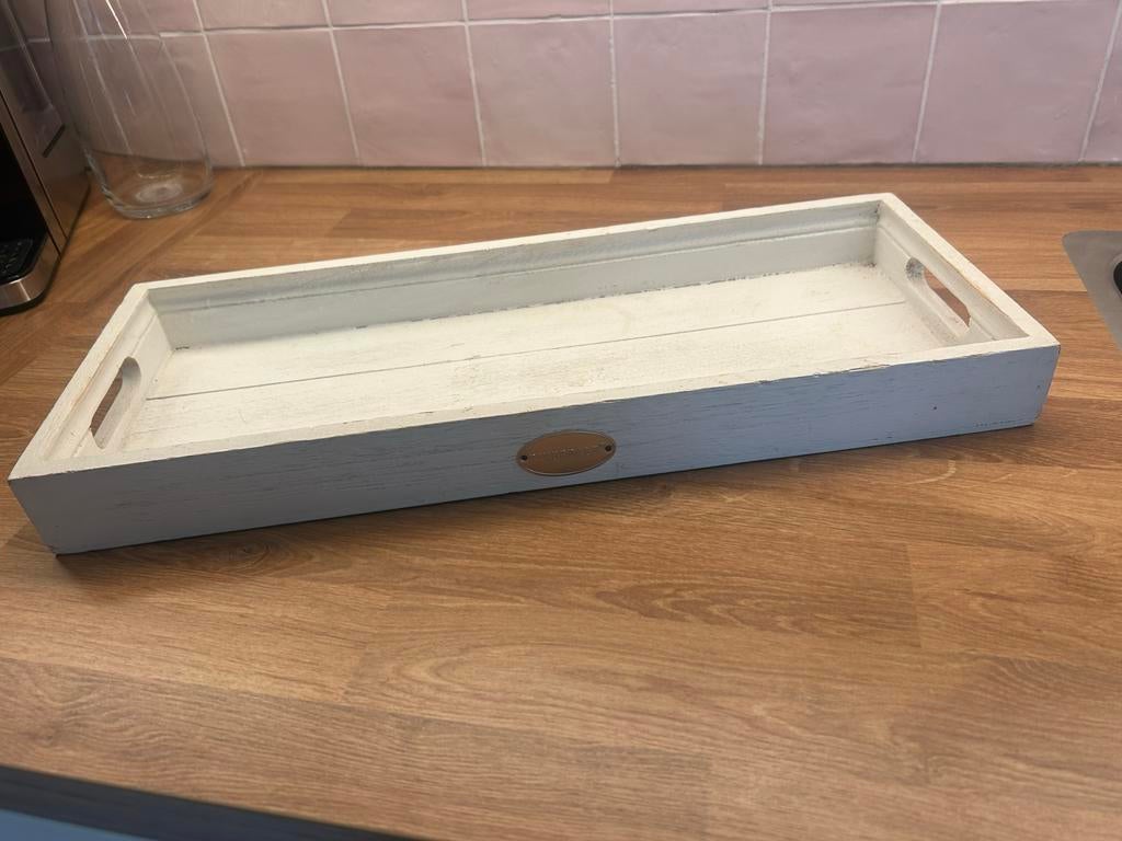 Riverdale Decoratieve houten dienblad, wit, landelijke stijl, Ophalen of Verzenden, Gebruikt, Rechthoekig, Hout