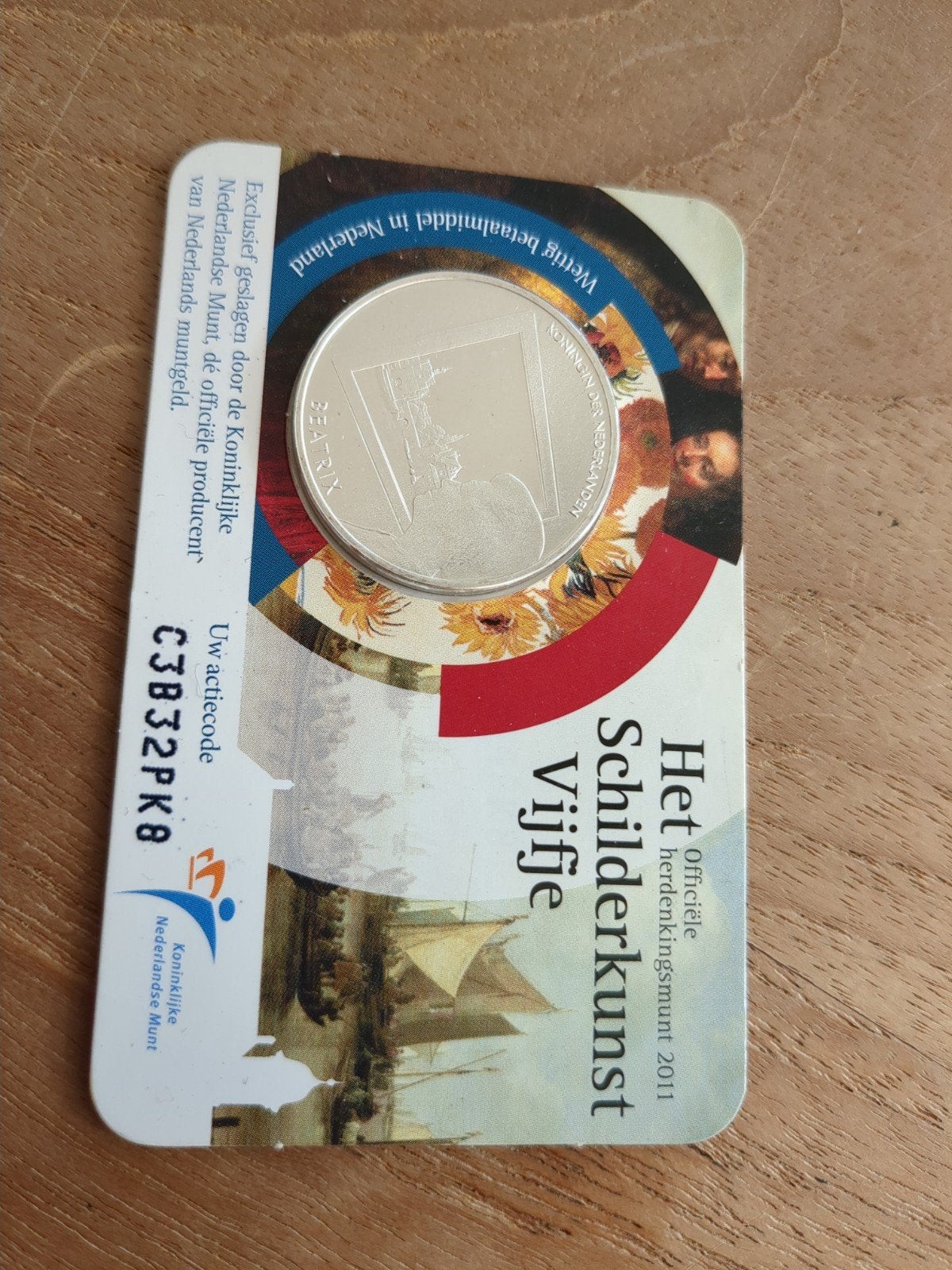 Zwaar verzilverde €5 munt Schilderkunst Vijfje' 2011 Beatrix, Koningin Beatrix, Zilver, Euro's, Ophalen of Verzenden