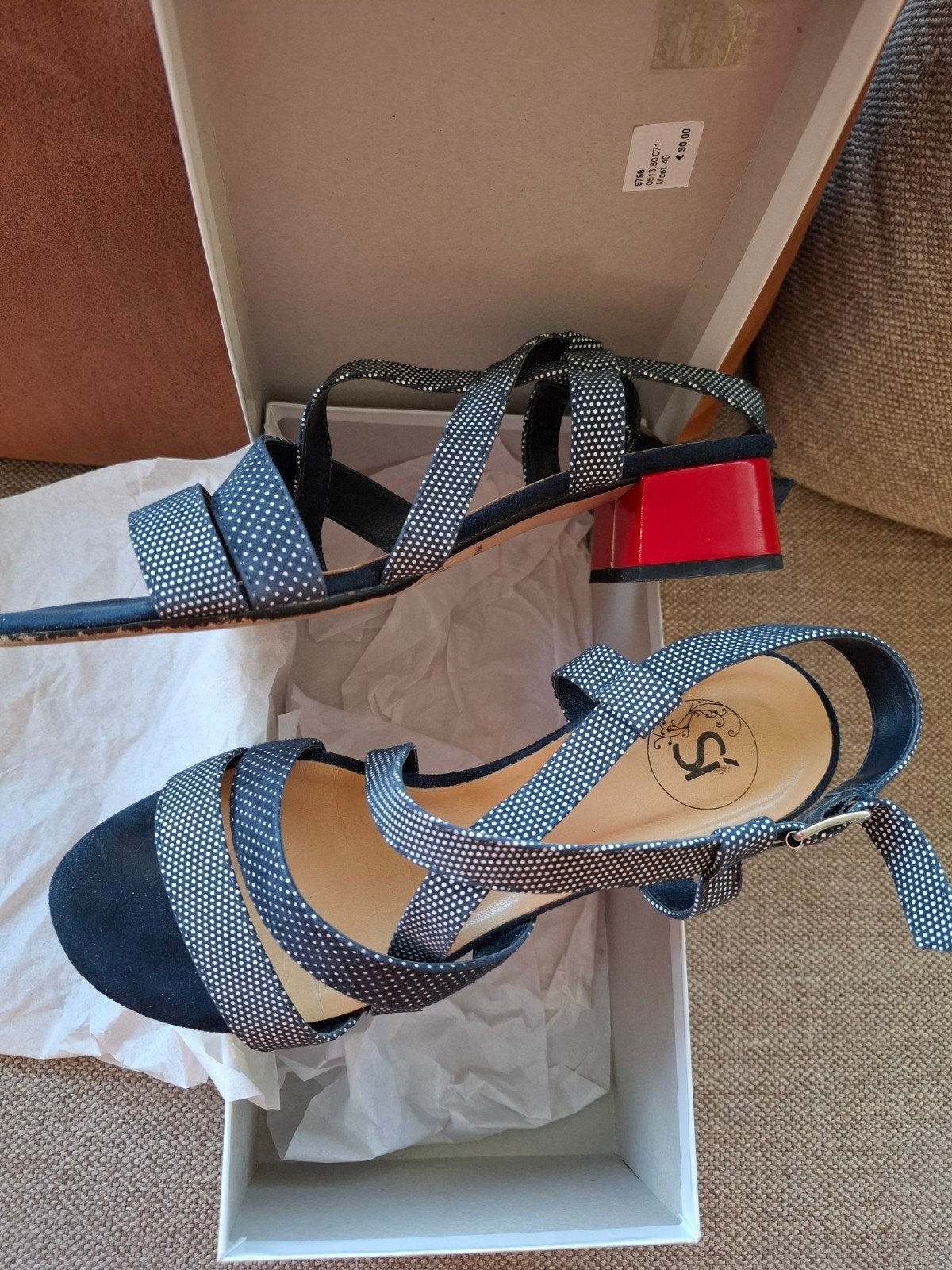 Sandalen blauw +rode hak SÍ maat 40, Blauw, Zo goed als nieuw, Sí, Sandalen of Muiltjes