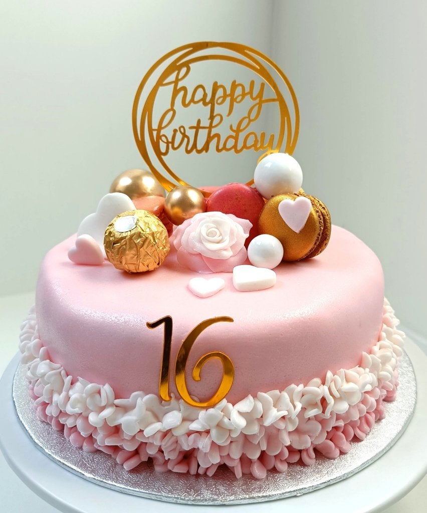 Sweet sixteen taart of verjaardagstaart 16 jaar, Ophalen of Verzenden, Nieuw, Overige typen, Verjaardag