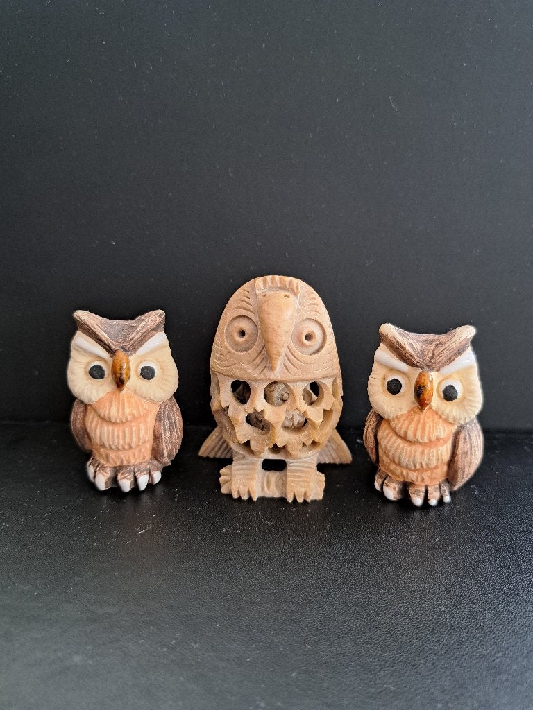 Set van 3 decoratieve uilenbeeldjes, Ophalen of Verzenden, Gebruikt, Dier