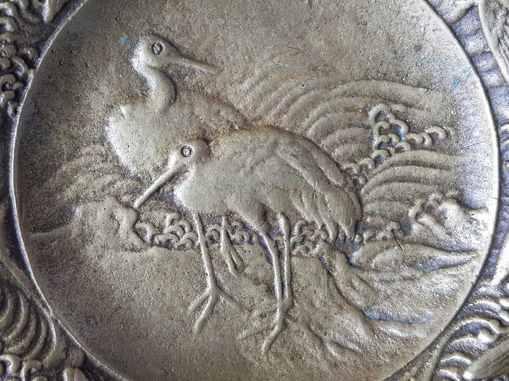 Prachtig antiek brons schaaltje uit Japan met kraanvogels., Ophalen of Verzenden