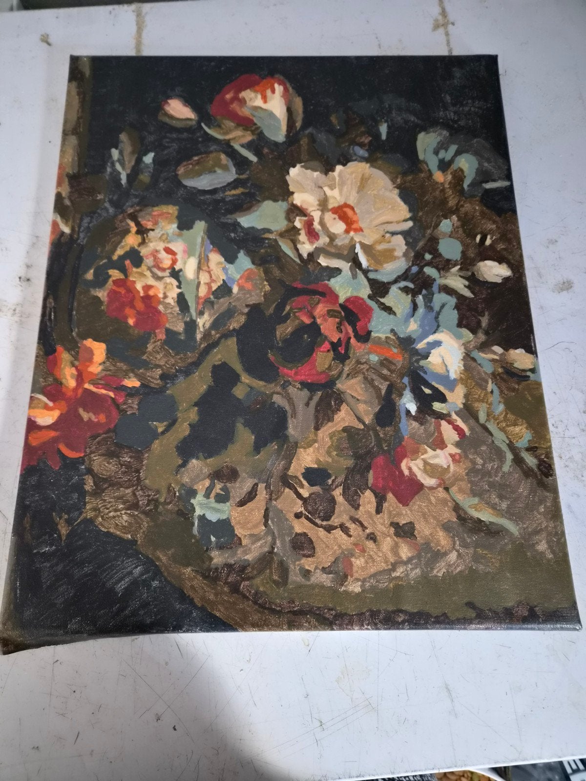Bloemen op canvas - Kleurrijk schilderij, 50 – 75, Minder dan 50 cm, Oorspronkelijke maker, Nieuw