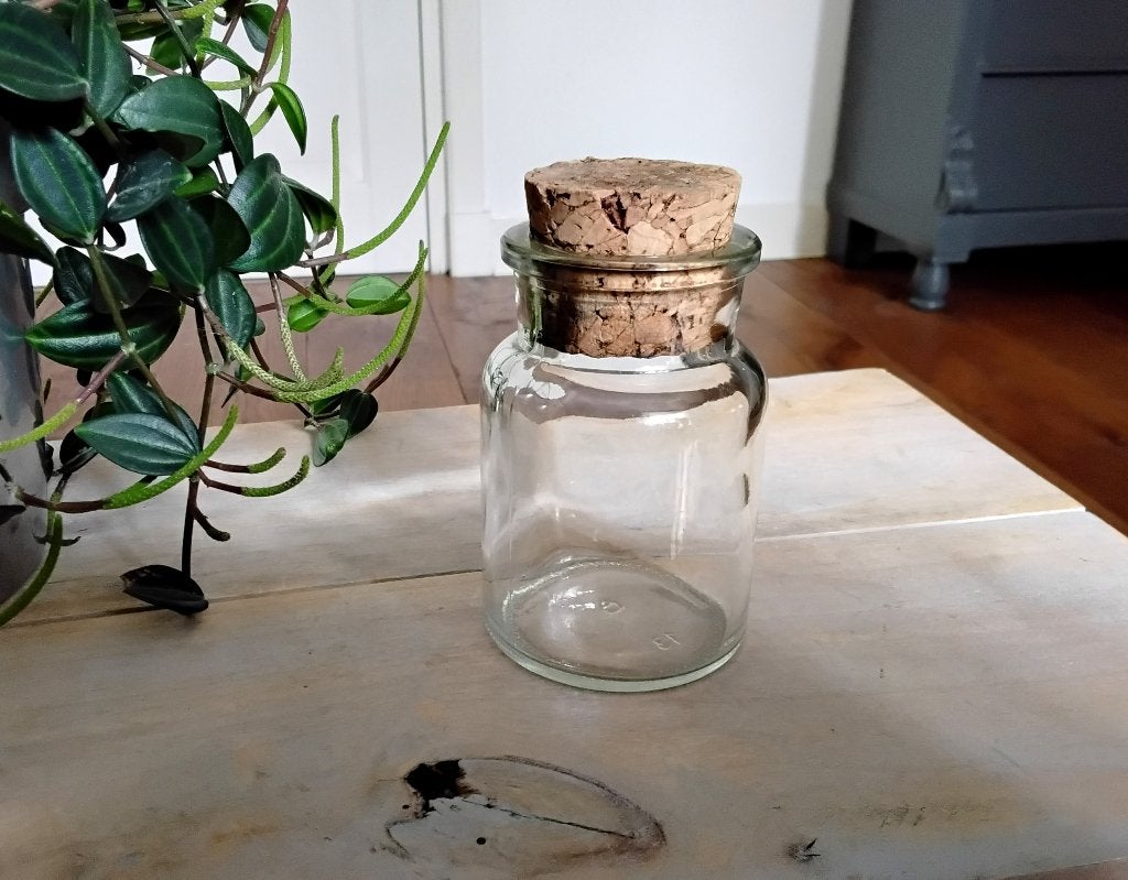 Glazen potje met kurk, Ophalen of Verzenden, Gebruikt, Glas, Overige stijlen