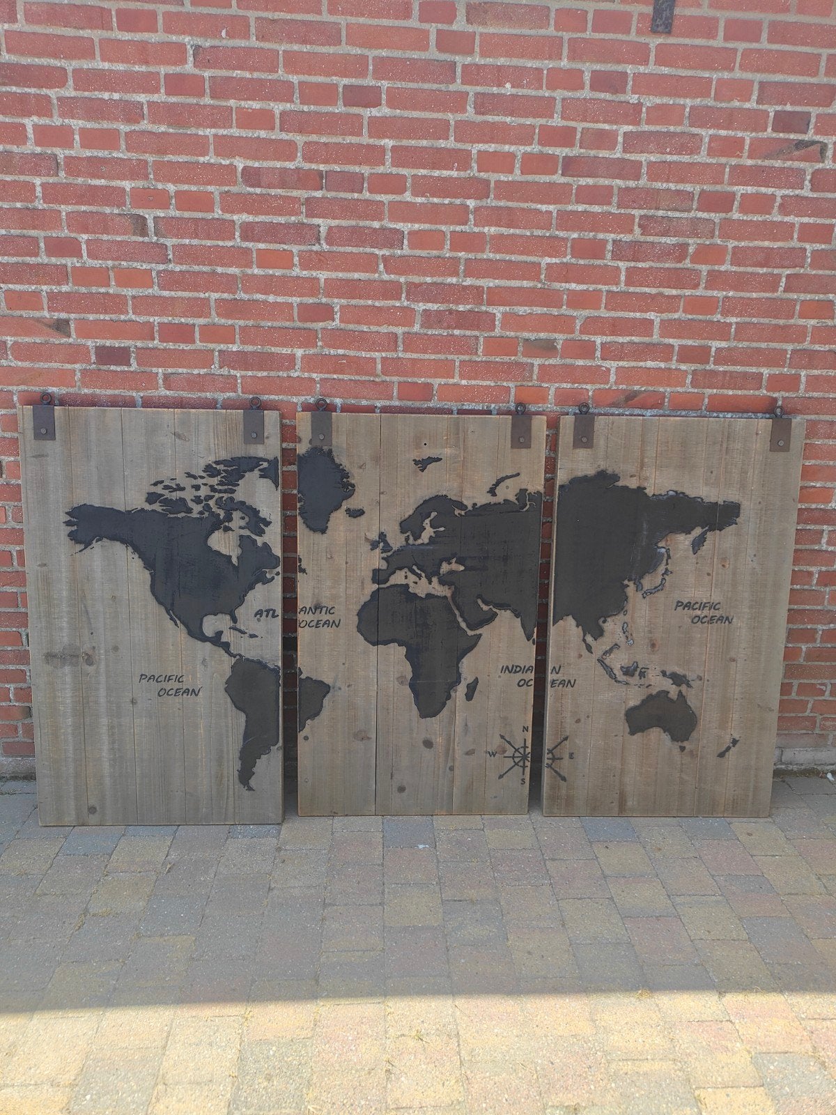 Robuust 3-luik wereldkaart wanddecoratie 70x120 cm, Ophalen, Industrieel, Hout, Zo goed als nieuw