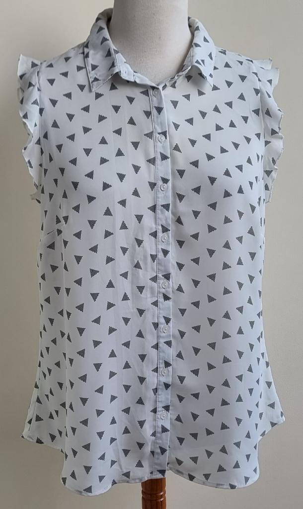 MS Mode witte blouse met zwarte printjes mt. 48, Wit, Maat 46/48 (XL) of groter, Ophalen of Verzenden, Zo goed als nieuw