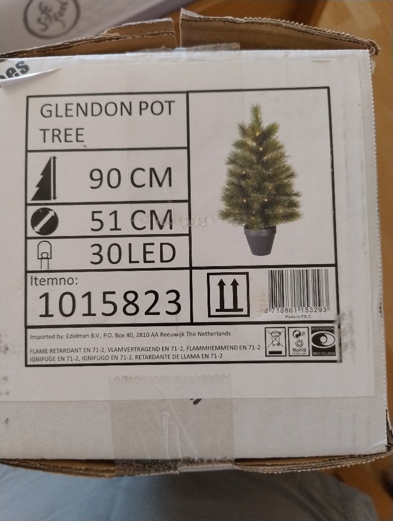 Glendon Kunstkerstboom in pot met 30 LED lampjes 90 x 51 cm, Ophalen, Zo goed als nieuw