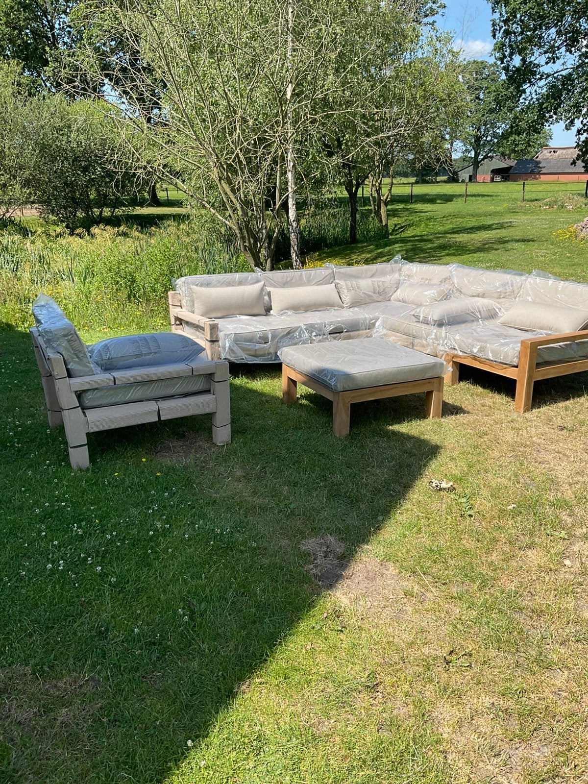 Nieuwe massief teak houten hoekloungeset PIET BOON STYLE, Tuin en Terras, Tuinsets en Loungesets, Ophalen of Verzenden, Zo goed als nieuw