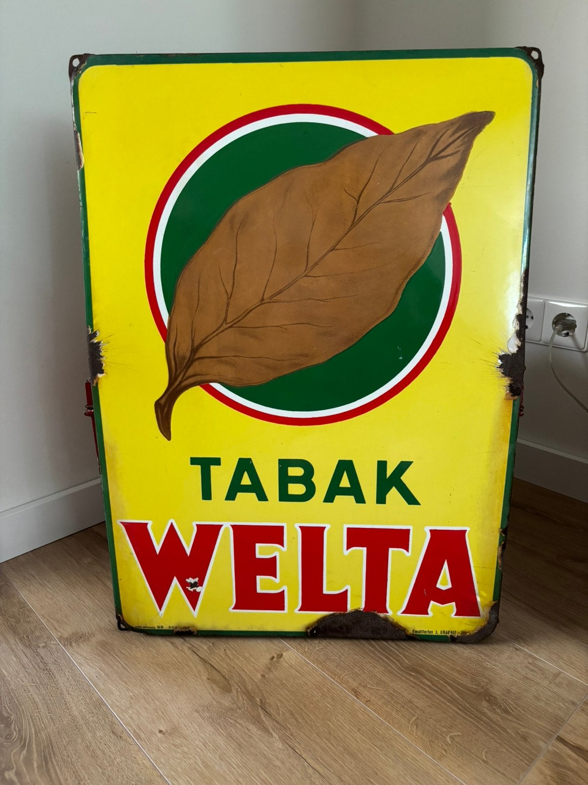 Emaille reclamebord Welta Tabak, Ophalen of Verzenden, Gebruikt, Reclamebord