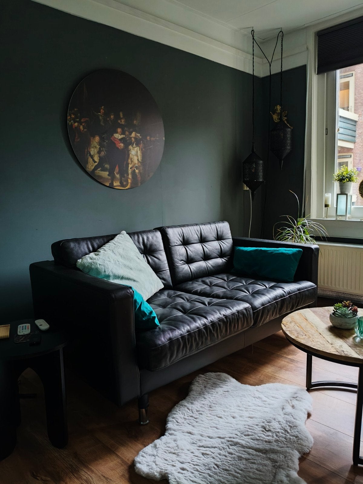 Ikea Landskrona 2-zitsbank zwart leer, Ophalen, Gebruikt, 150 tot 200 cm, Tweepersoons