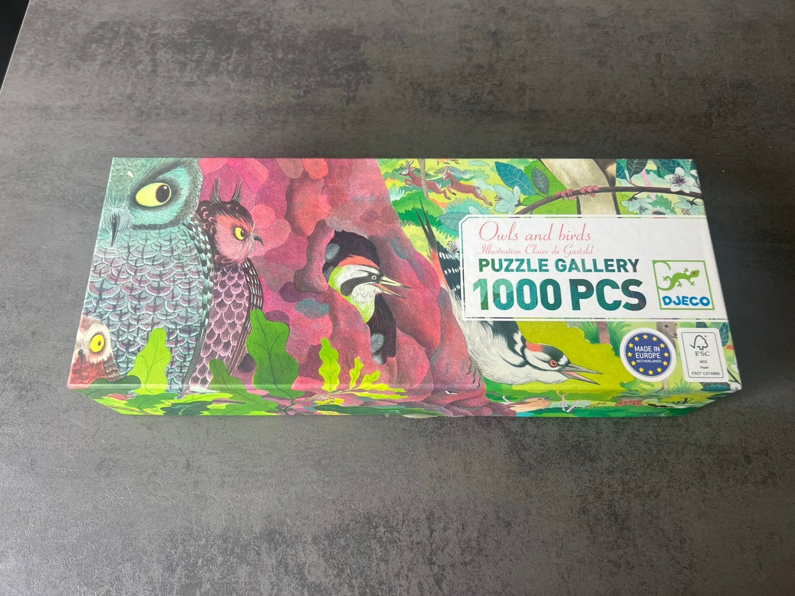 Djeco puzzel 1000 stukjes Owls and Birds claire de gastold, Ophalen of Verzenden, 500 t/m 1500 stukjes, Zo goed als nieuw