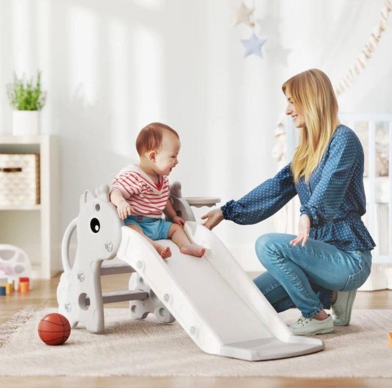 Baby glijbaan met basketbalring - Grijs/Wit NIEUW, Kinderen en Baby's, Ophalen of Verzenden, Nieuw