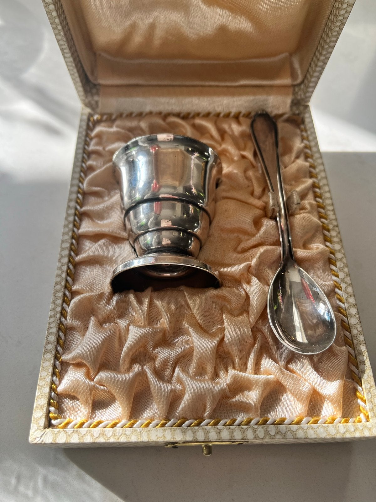 Antieke verzilverde Geboorteset, Ophalen of Verzenden, Zilver