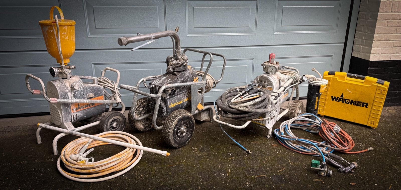 3 WAGNER AIRLESS MACHINES MET GRATIS 2 FINECOAT’s  IN 1 koop, Ophalen, Gebruikt, Verfspuit of Verfpomp
