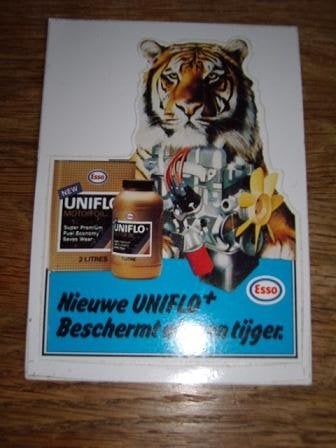 Esso sticker Uniflo , beschermt als een tijger 12 x 9 cm, Ophalen of Verzenden, Zo goed als nieuw, Bedrijf of Vereniging