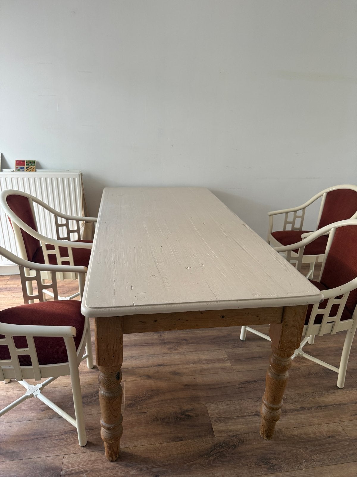 Eettafel +stoelen / white dining table + chairs, Huis en Inrichting, Ophalen, Gebruikt, 50 tot 100 cm, Vijf personen of meer