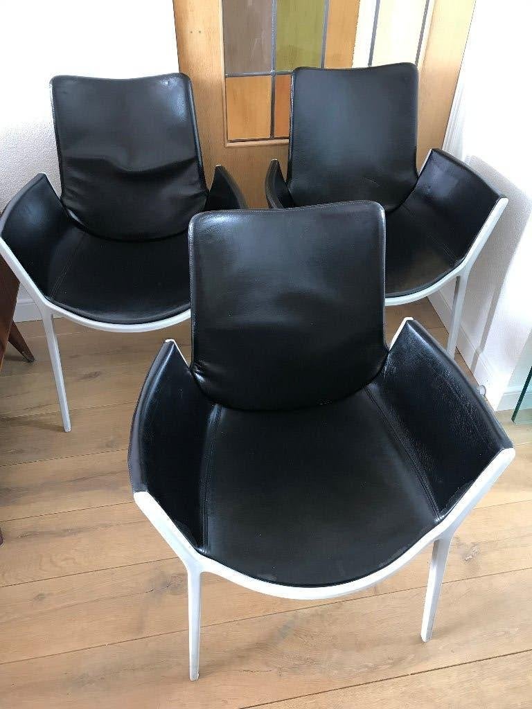 Set 3 Cassina Duna stoelen stoel design zwart leer modern, Gebruikt, Zwart, Leer, Ophalen of Verzenden