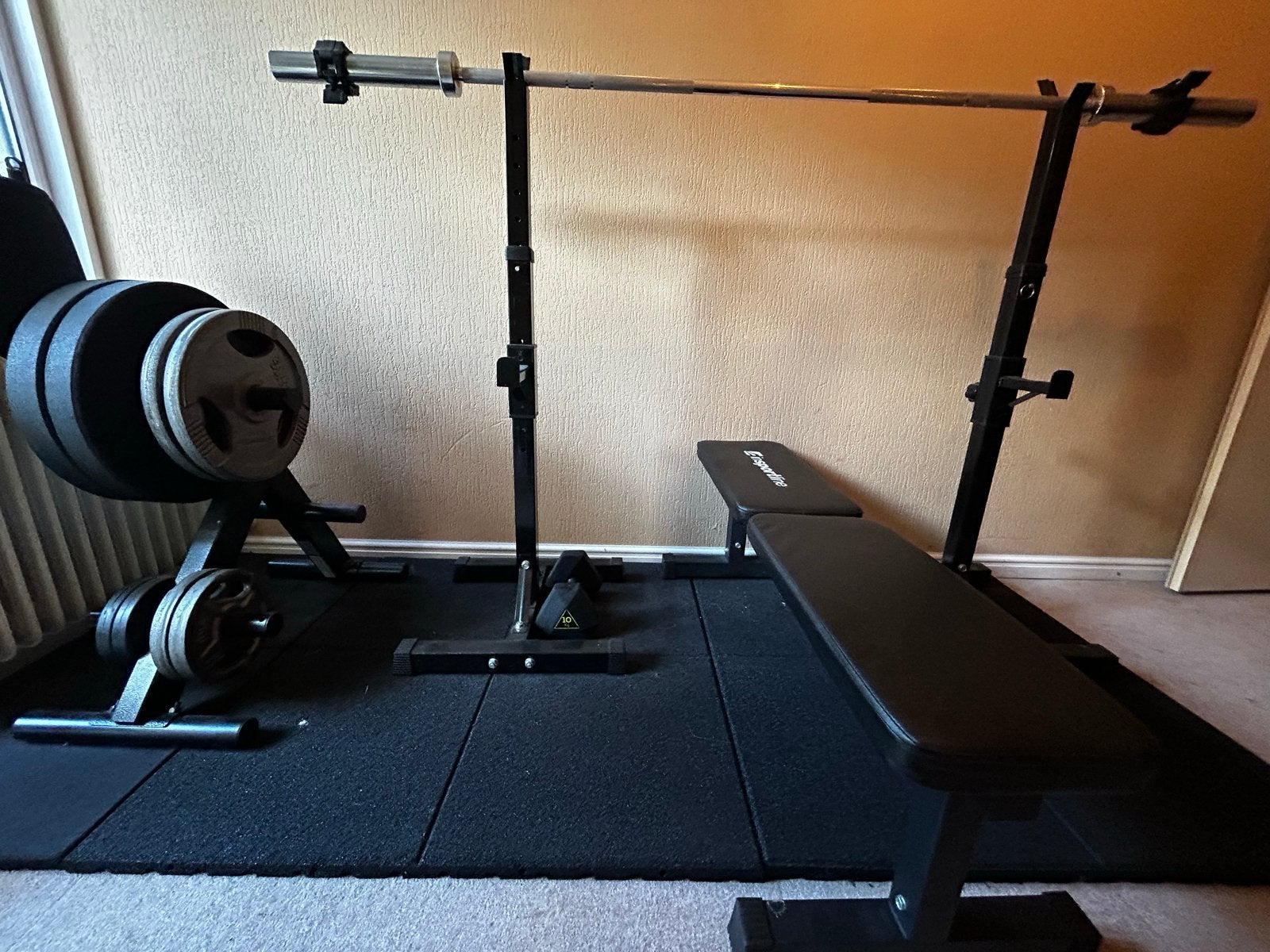 Complete Krachtstation met Bankje en Gewichten, Ophalen, Gebruikt, Armen, Krachtstation