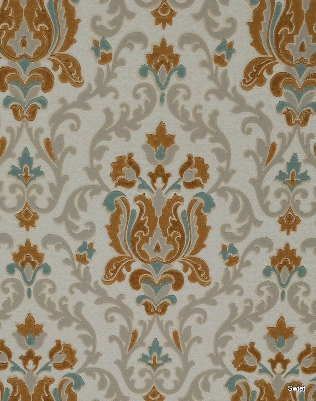 13163 Vintage barok behang in crème en ijsblauw swiet, Verzenden, Bruin